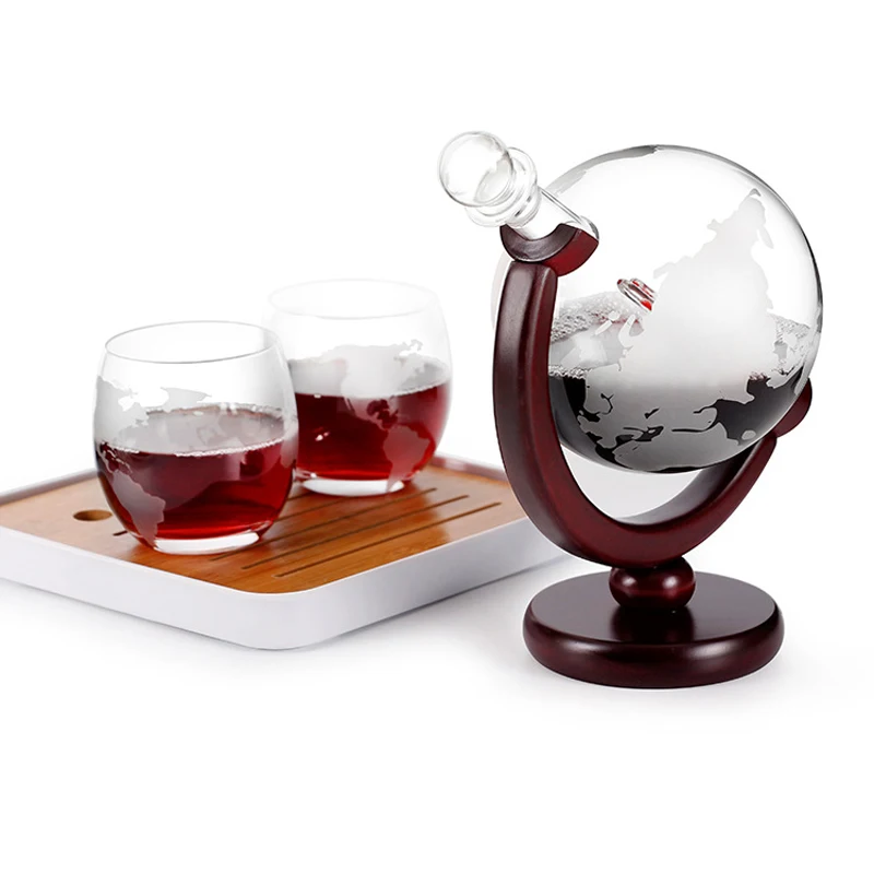 Decanter Globe Set - ขวดเหล้าวิสกี้ Globe แก้วไวน์ชุดเรือใบ Skull ภายในคริสตัลวิสกี้ Carafe