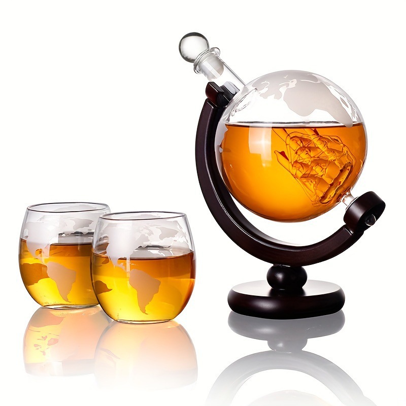 Decanter Globe Set - แก้วเหล้ารูปโลกพร้อมแผนที่ ชุดของขวัญสำหรับไวน์และวิสกี้
