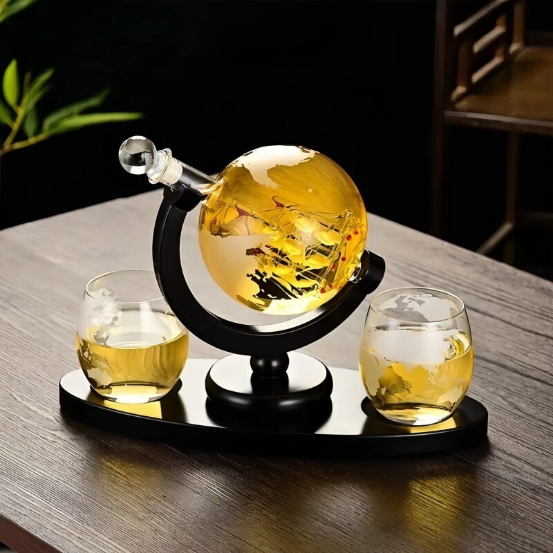 Decanter Globe Set - ชุดขวดไวน์ทรงกลมตกแต่งพร้อมขาตั้ง แก้วคาราฟพร้อมฐานสำหรับของขวัญตกแต่งบาร์ในบ้าน ดีไซน์หรูหรา