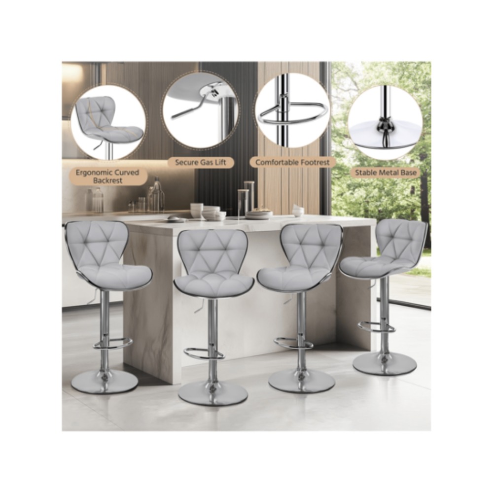 Home Bar Stools - เก้าอี้บาร์ปรับระดับความสูงได้ 2 ตัว พร้อมพนักพิงโค้งและที่วางเท้า ฐานกันลื่น สำหรับใช้ในบ้าน